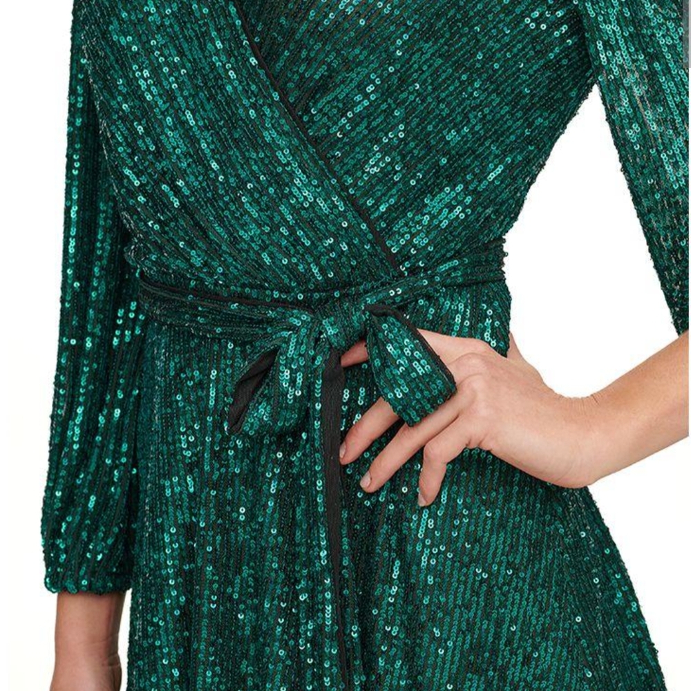 Emerald Green Sequin Wrap Dress. DKNY Dress Size 12.